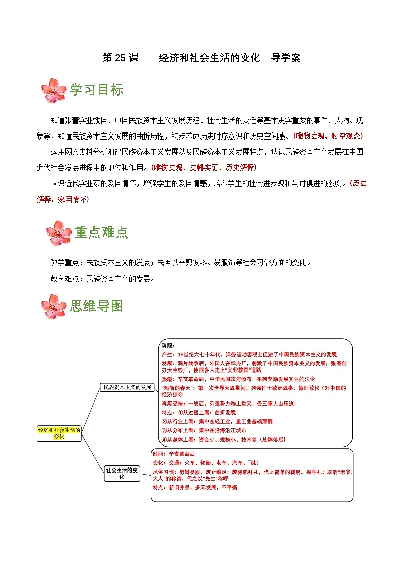 人教版初中历史八上 第25课  经济和社会生活的变化 教学课件+教案+学案+分层作业01