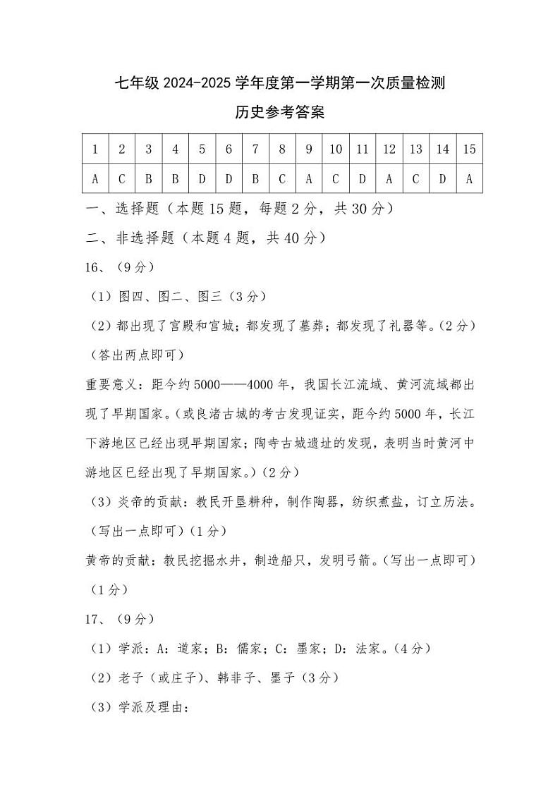 七年级历史参考答案第1页