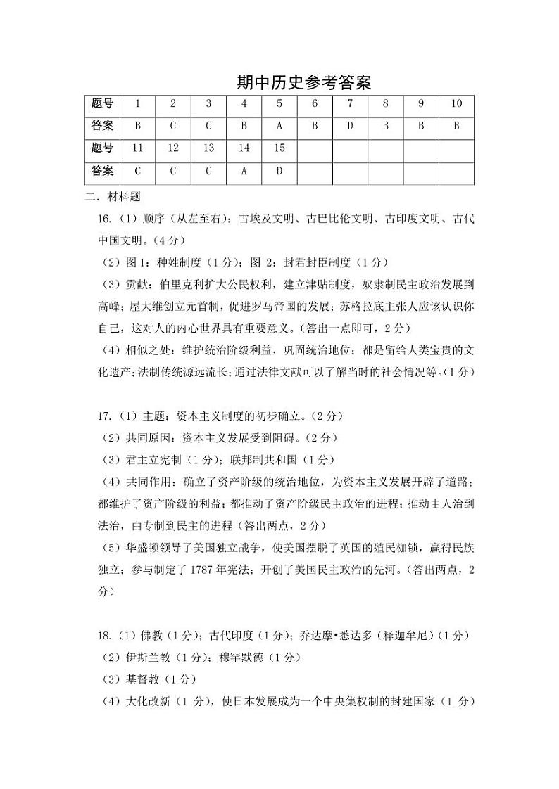 九年期中历史答案第1页