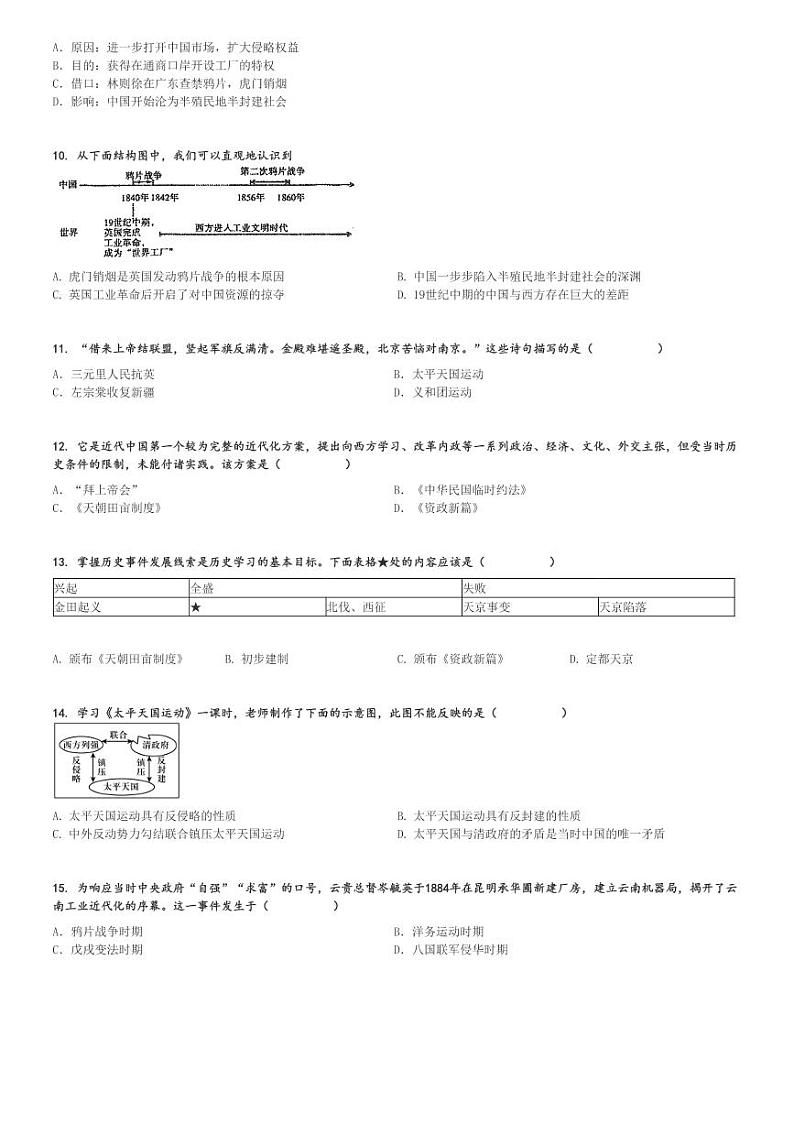 2024～2025学年云南昆明初二(上)月考历史试卷(第一次)[原题+解析]第2页