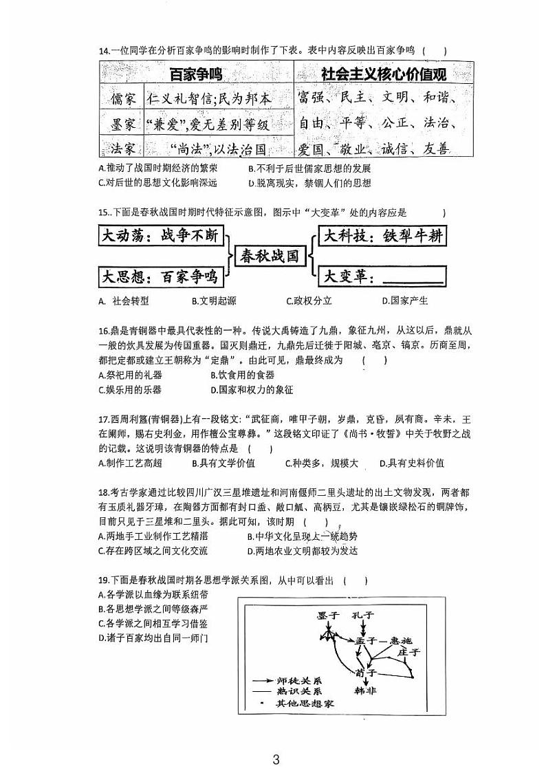 2024北京仁和中学初一（上）期中真题历史试卷第3页