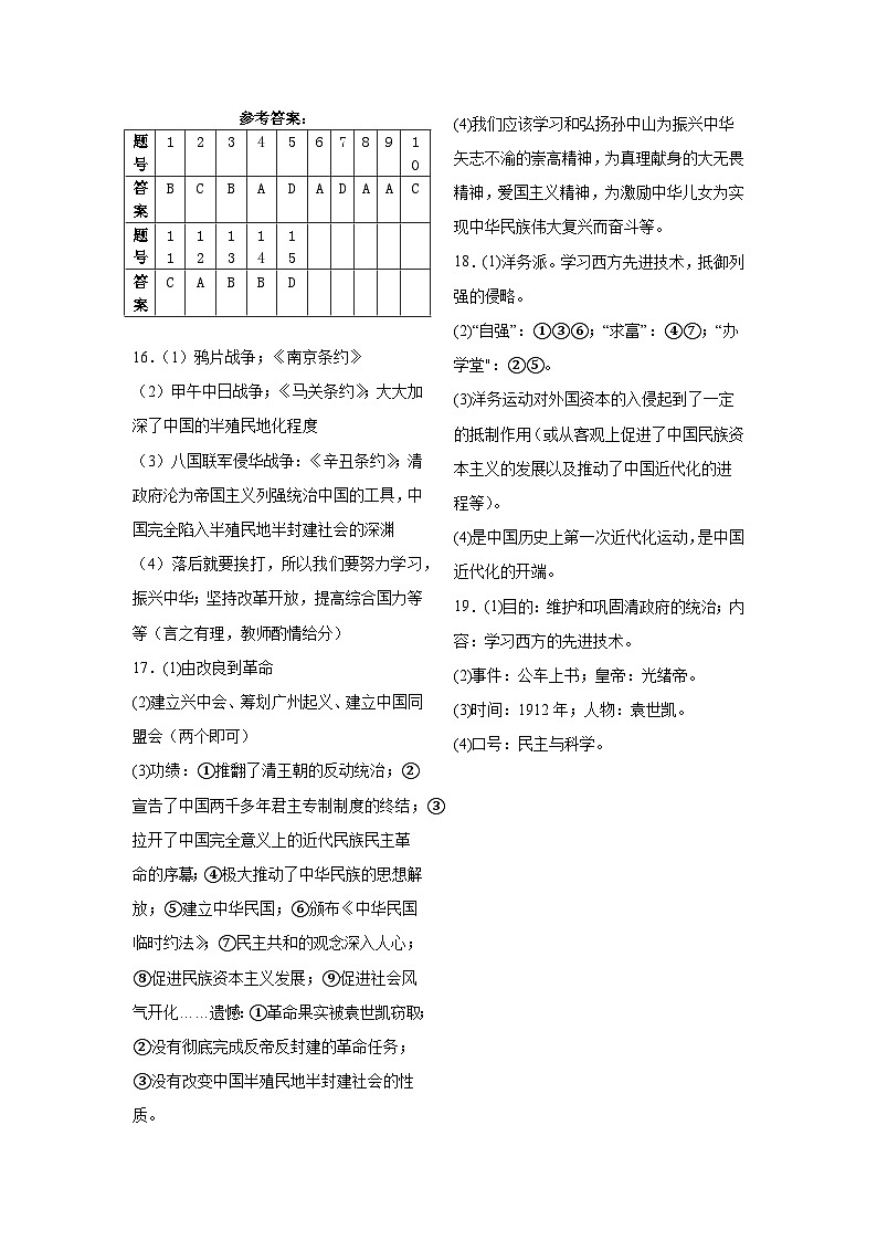 新兴育才学校2024-2025学年度上学期初二期中考试历史试题答案第1页