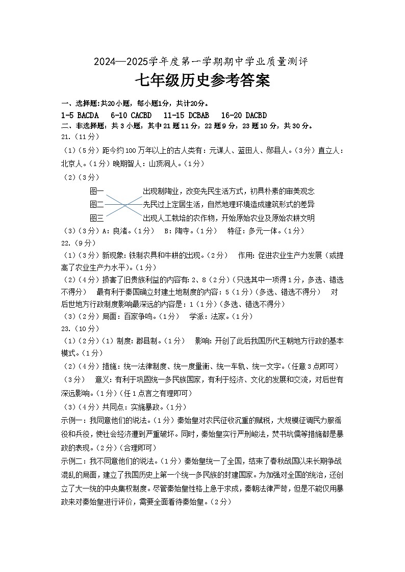 2024.11七上 期中答案第1页