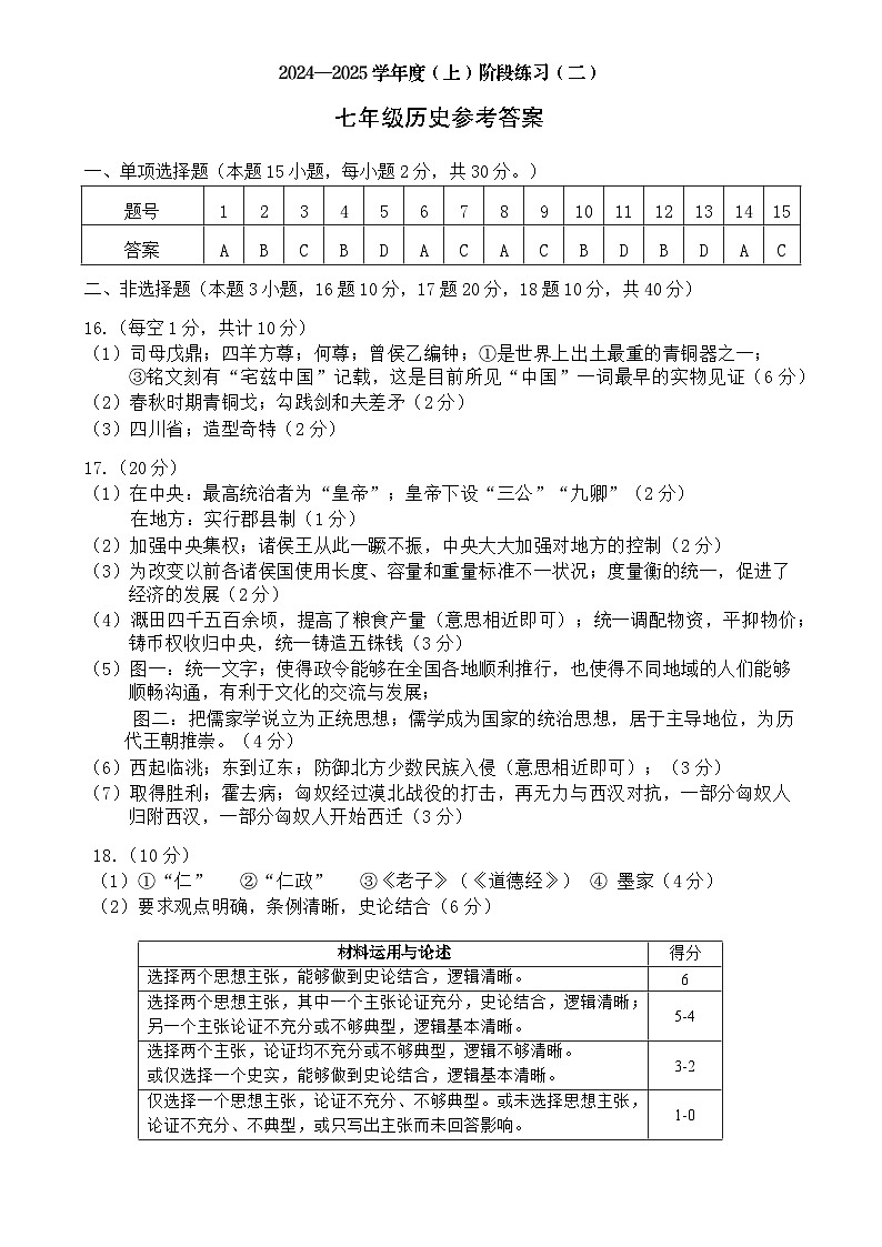 24-25七（上）阶段测试（二）历史答案(1)第1页