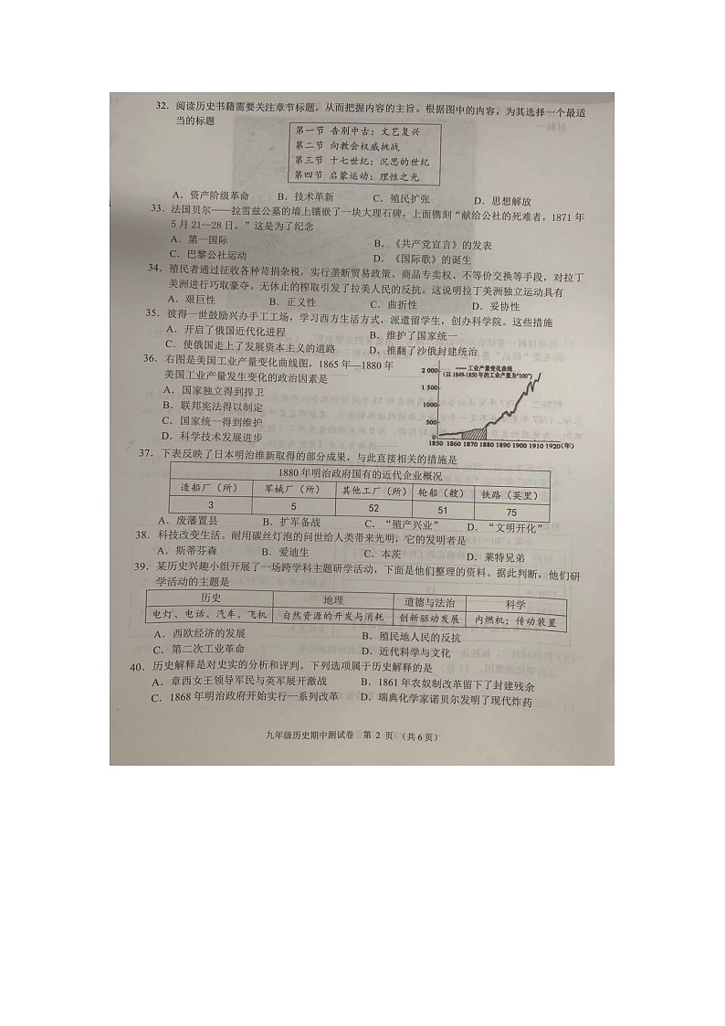 广西壮族自治区南宁市兴宁区第三中学2024-2025学年九年级上学期11月期中历史试题第2页