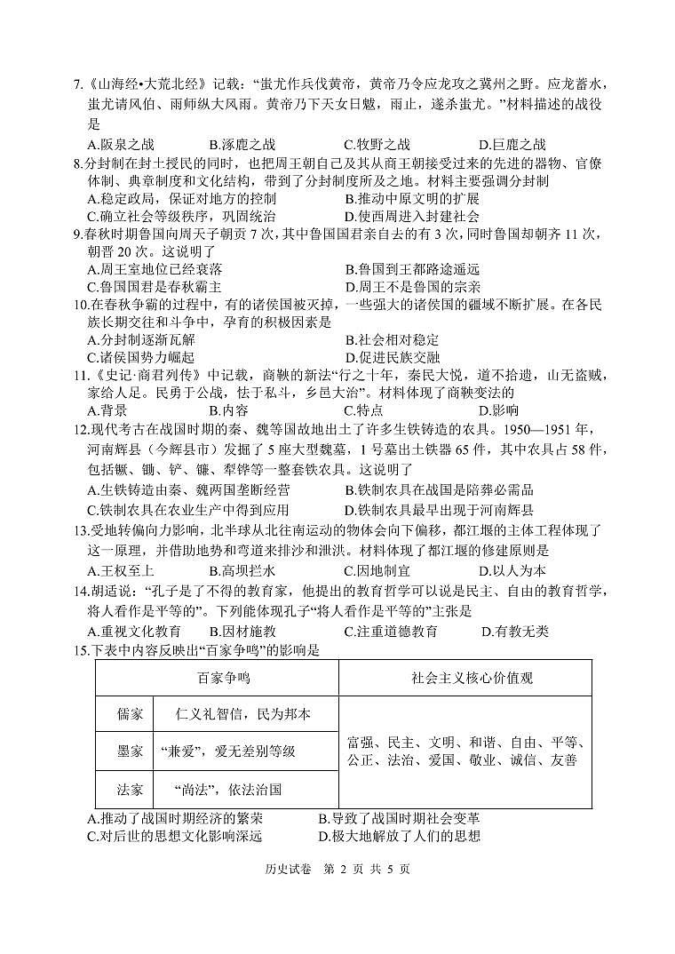 2024.11七年级期中测试试题（历史）第2页