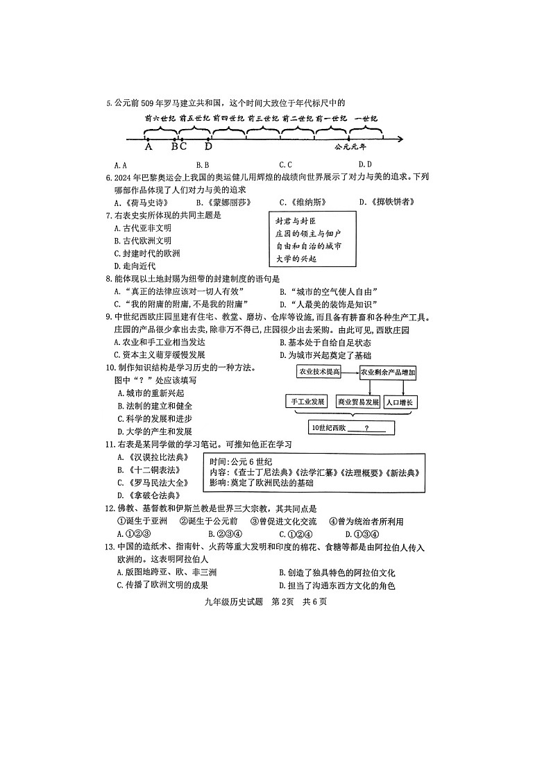 2024-2025日照岚山九上期中历史试卷第2页