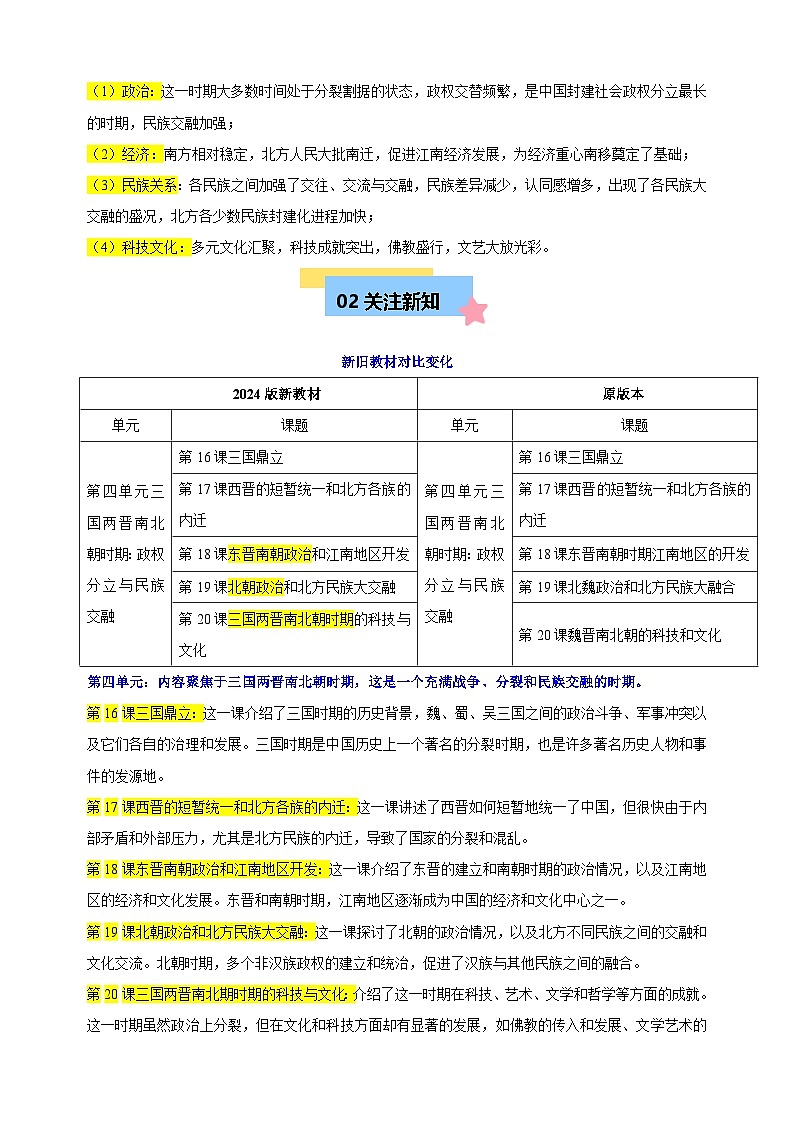 2024-2025学年七年级历史上册单元知识速记清单第四单元《三国两晋南北朝时期：政权分立与民族交融》讲义-（统编版2024新教材）第2页
