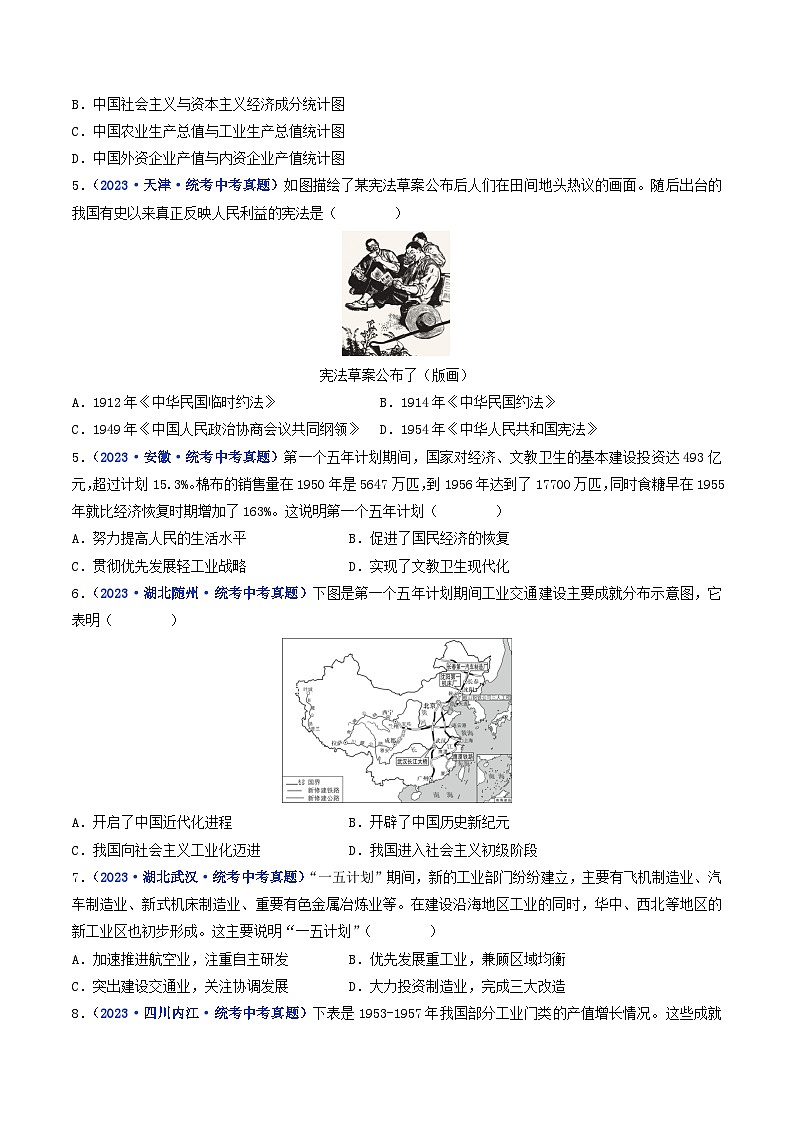 2025年中考历史一轮复习练习八下第4课 新中国工业化的起步和人民代表大会制度的确立（原卷版）第2页
