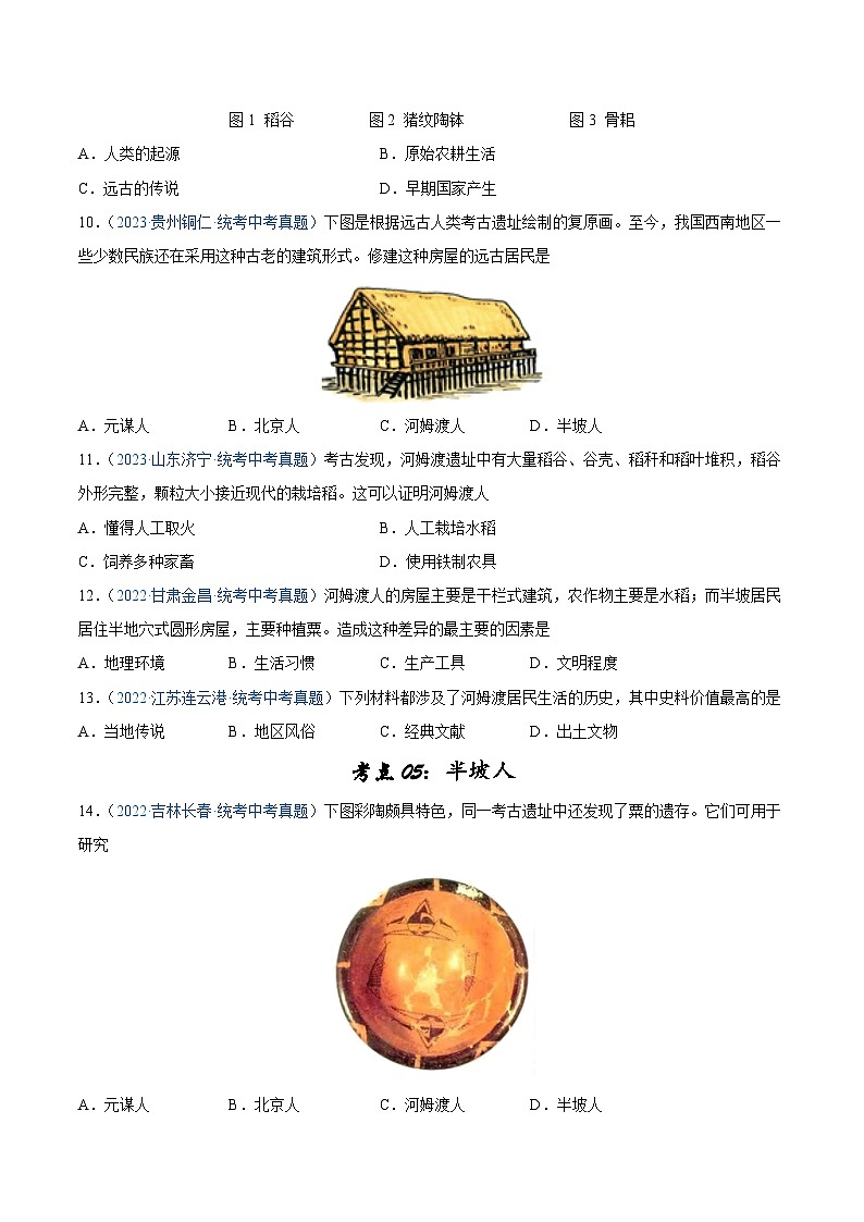 2025年中考历史一轮复习考点巩固卷01 史前时期：中国境内早期人类和文明起源（原卷版）第3页