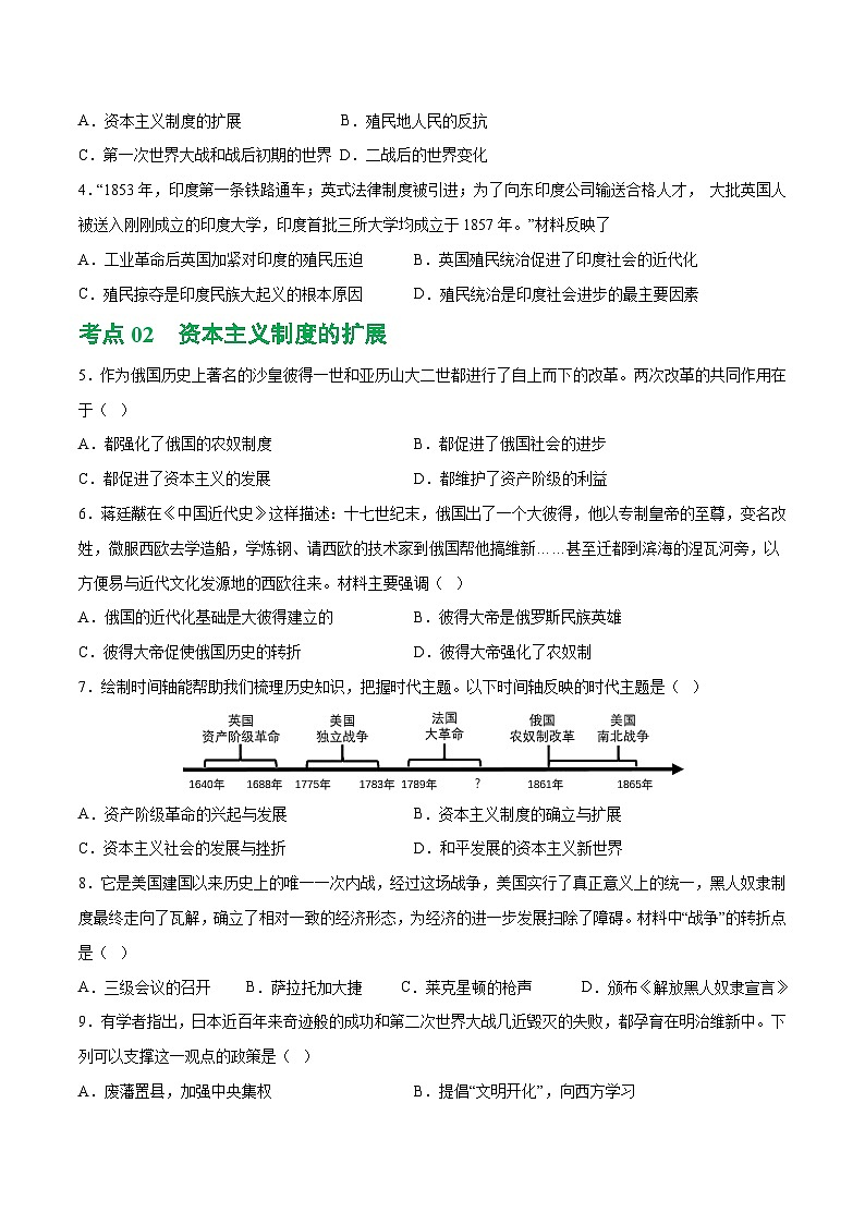 2025年中考历史一轮复习（练习）专题23  殖民地人民的反抗与资本主义制度的扩展（解析版）02