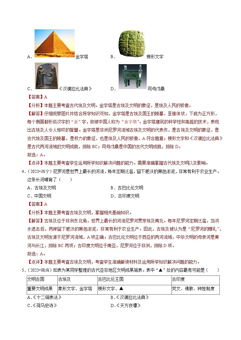 （部编版）中考历史一轮复习考点练习专题22 多元文化之古代亚洲和非洲（解析版）第2页