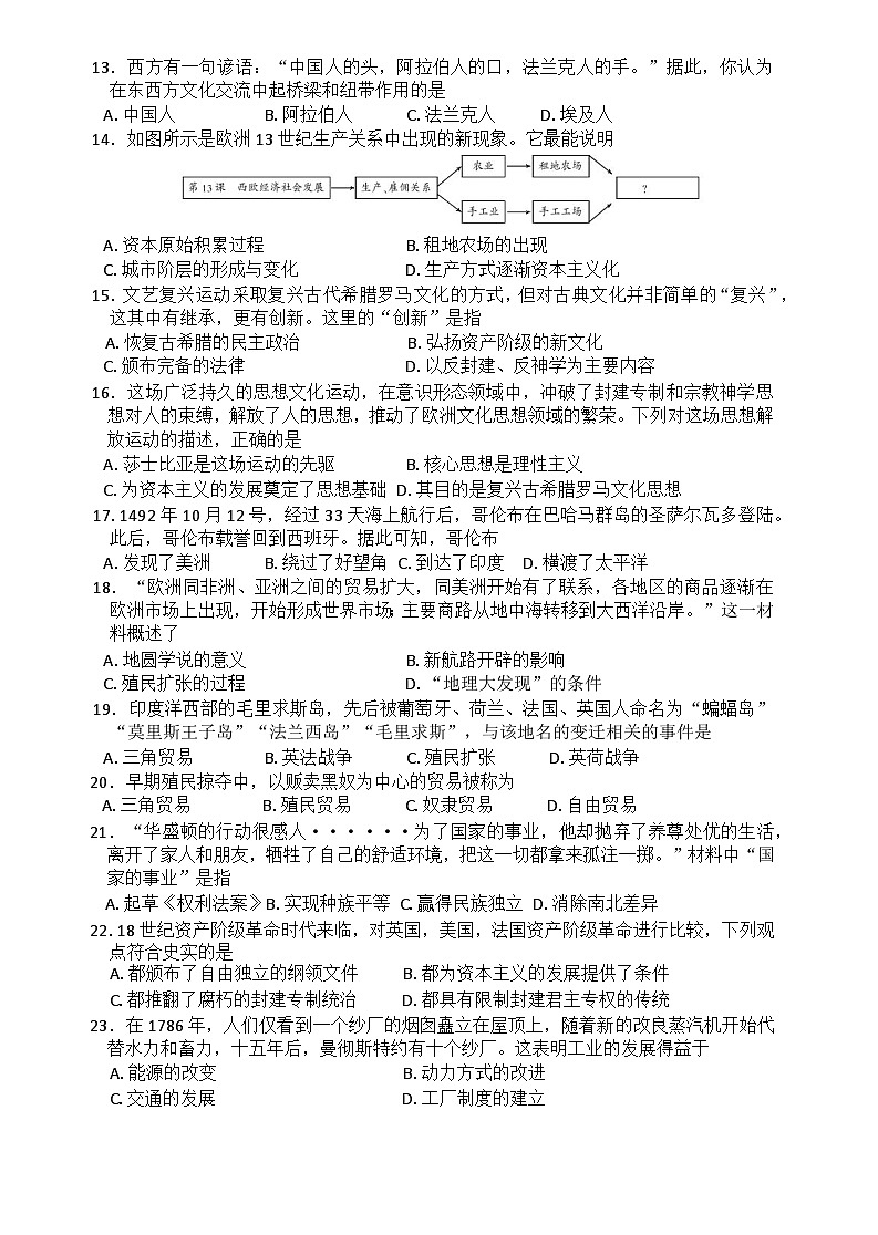 吉林省长春市德惠市2024-2025学年九年级上学期期中考试历史试题第2页