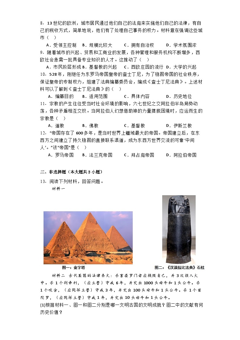 河北省邯郸市大名县2024-2025学年九年级上学期第一次月考历史试题第2页