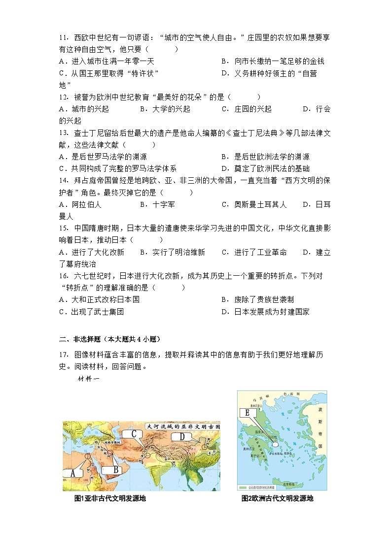 湖南省娄底市涟源市2024-2025学年九年级10月月考历史试题第3页