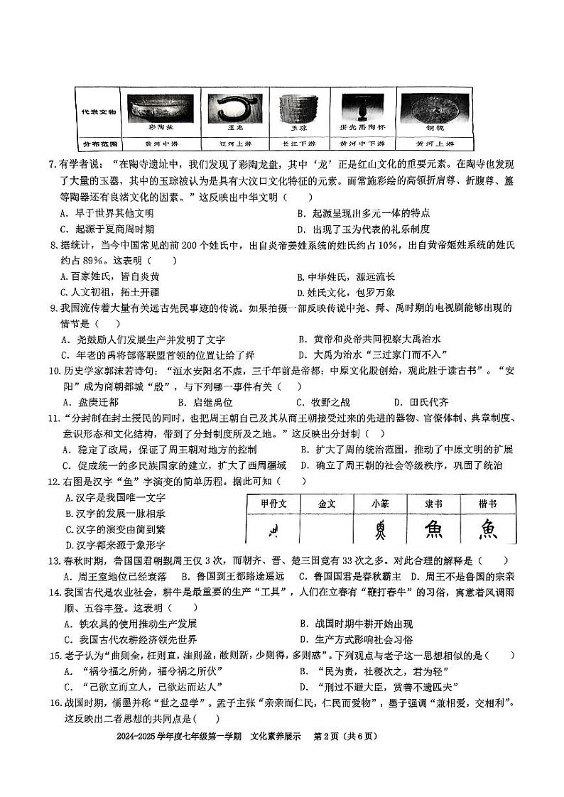 安徽省合肥市第三十八中学2024-2025学年七年级上学期期中历史试卷第2页