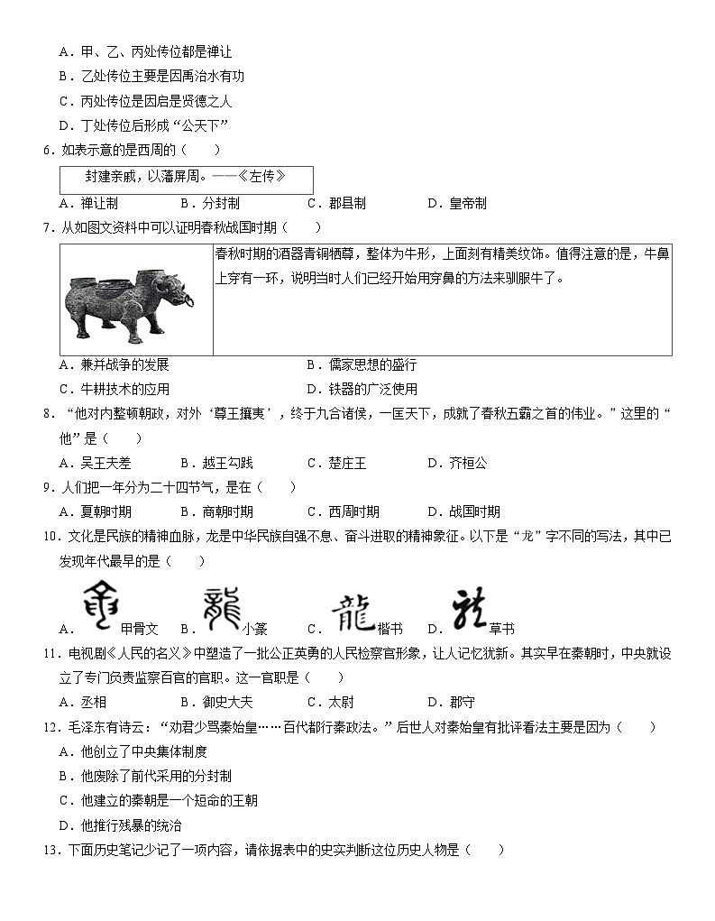 辽宁省辽阳市灯塔市2024-2025学年七年级上学期11月期中历史试题第2页
