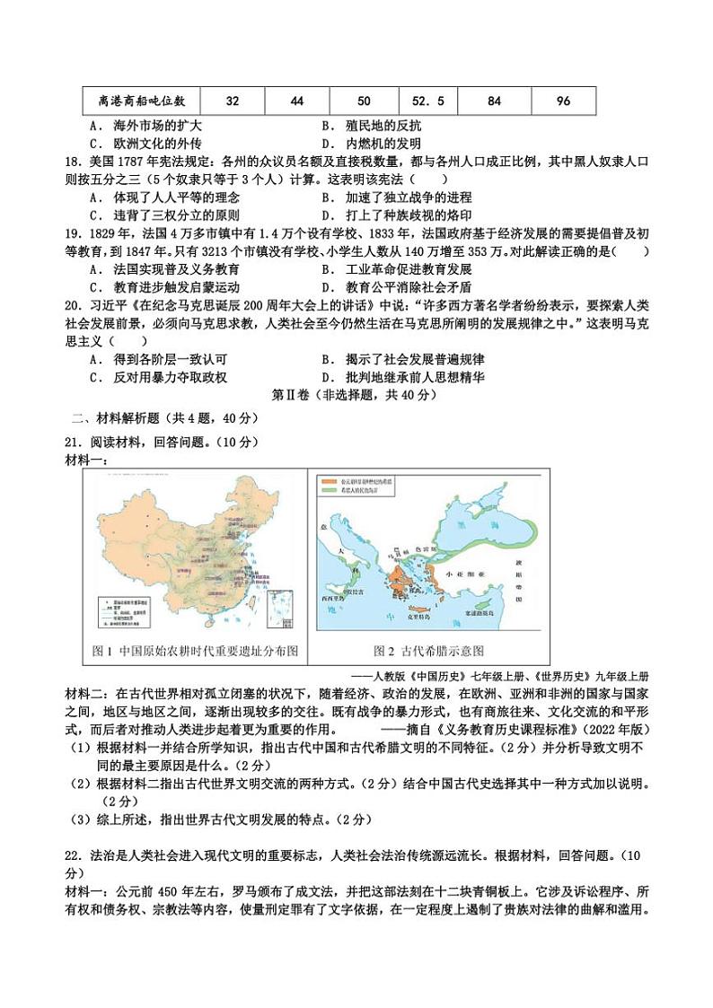 江西省宜春市丰城中学2024～2025学年九年级(上)期中历史试卷(含答案)第3页