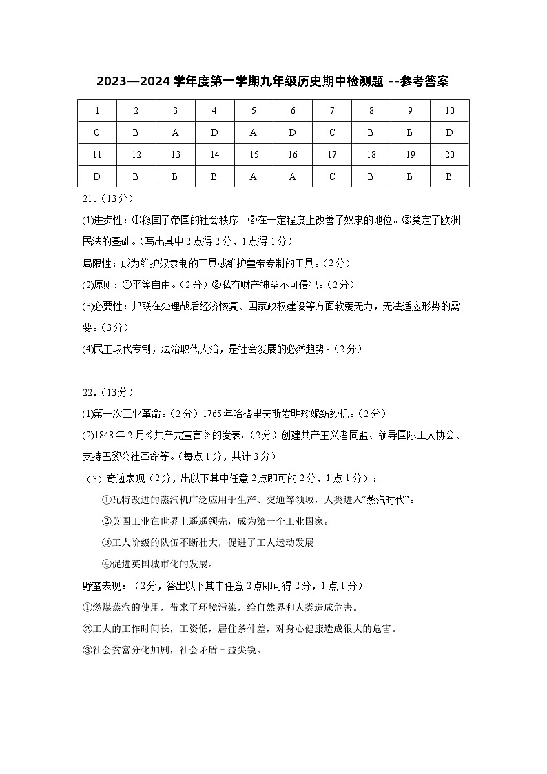 海南省海口市金盘实验学校集团校2024-2025学年部编版九年级上学期期中联考历史试题01