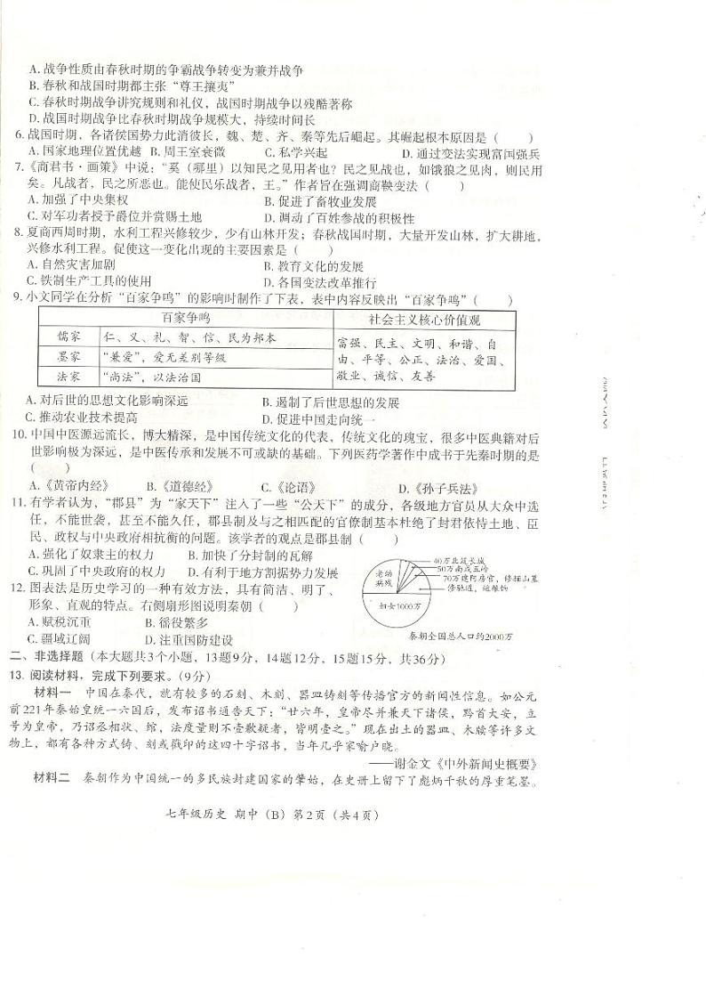 河北省沧州市孟村回族自治县2024-2025学年七年级上学期11月教学质量监测历史试题第2页