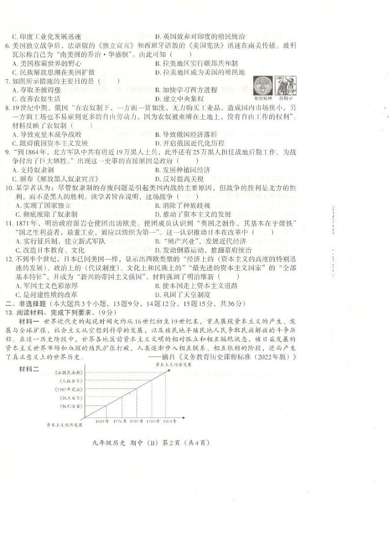 河北省沧州市孟村回族自治县2024-2025学年九年级上学期11月教学质量监测历史试题第2页