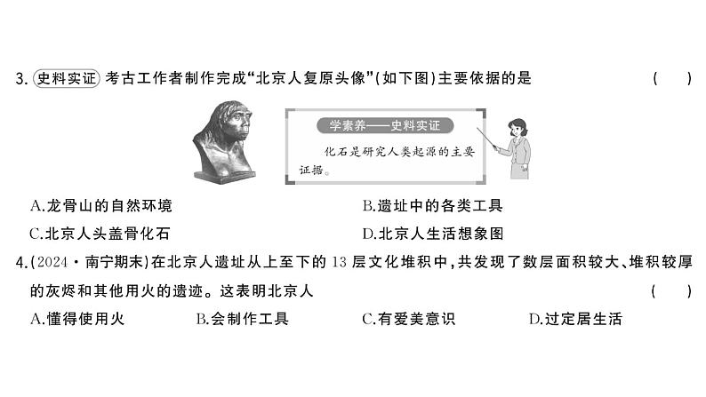 初中历史新人教版七年级上册第一单元第一课 远古时期的人类活动作业课件2024秋第6页