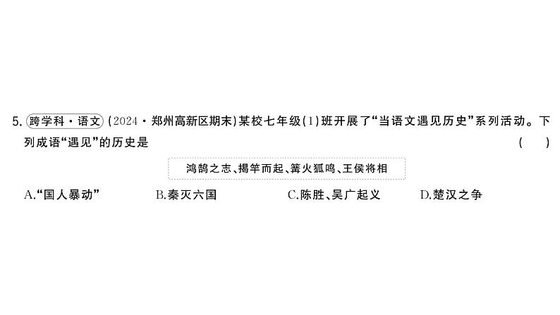 初中历史新人教版七年级上册第三单元第十课 秦末农民大起义作业课件2024秋第6页