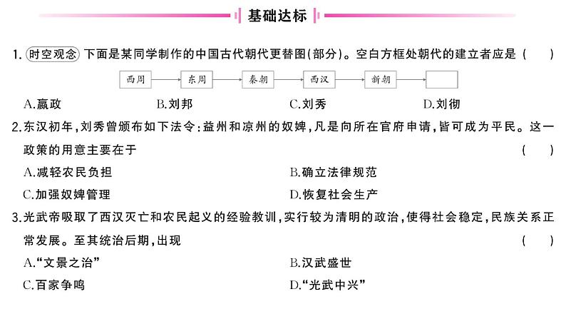 初中历史新人教版七年级上册第三单元第十三课 东汉的兴衰作业课件2024秋第5页