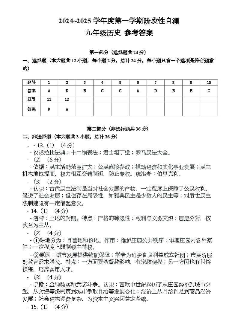 陕西省咸阳市兴平市2024-2025学年部编版九年级上学期期中历史试题01