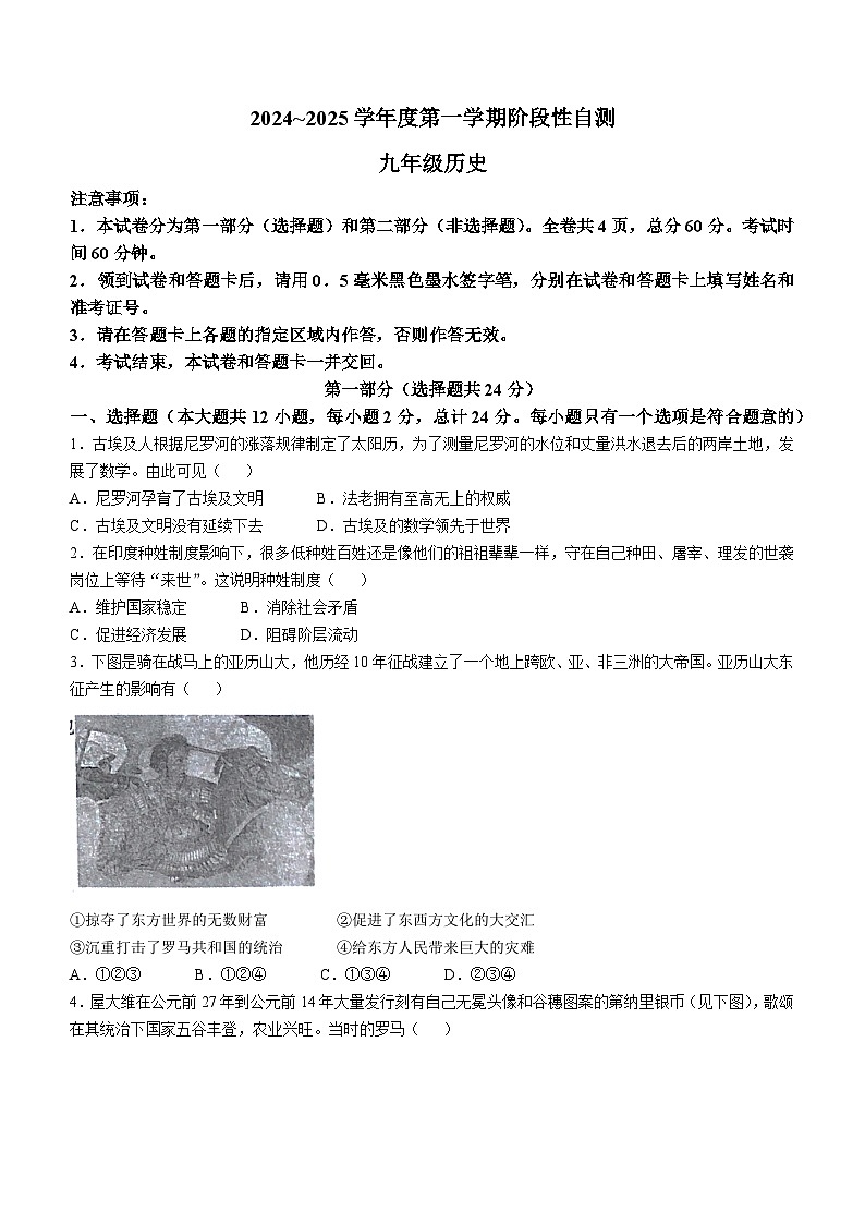 陕西省咸阳市兴平市2024-2025学年部编版九年级上学期期中历史试题01