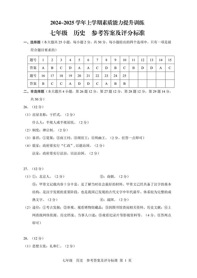 云南省昭通市绥江县2024-2025学年七年级上学期11月期中历史试题01