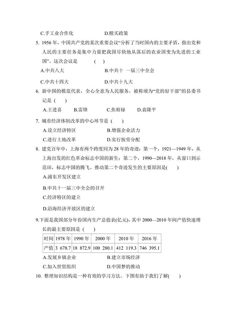 统编版历史八年级下册期中检测提升卷(含答案)第2页