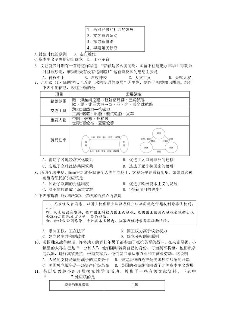 湖北省武汉市江夏、蔡甸、黄陂区部分学校2024～2025学年部编版九年级(上)期中历史试卷(含答案)第2页