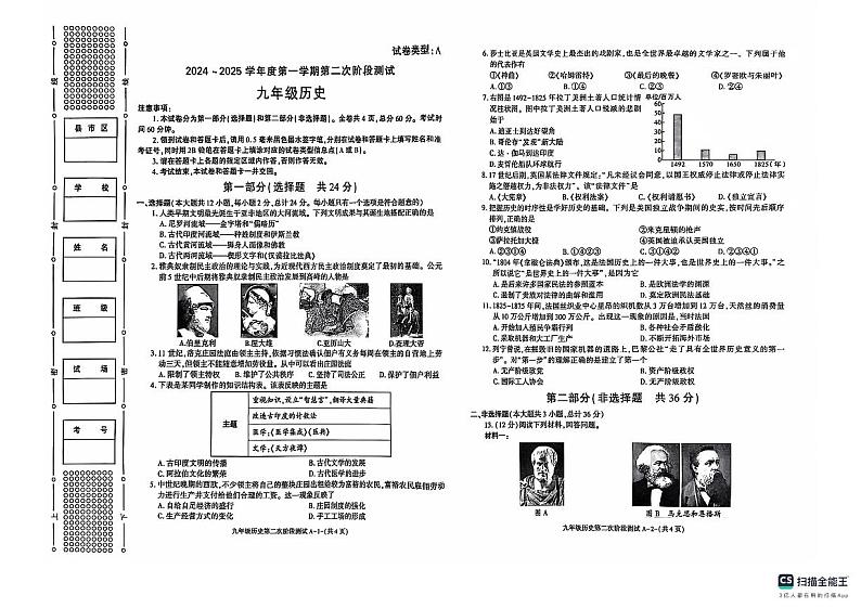 陕西省榆林市米脂县杨家沟九年一贯制学校2024-2025学年部编版九年级上学期11月期中历史试题第1页