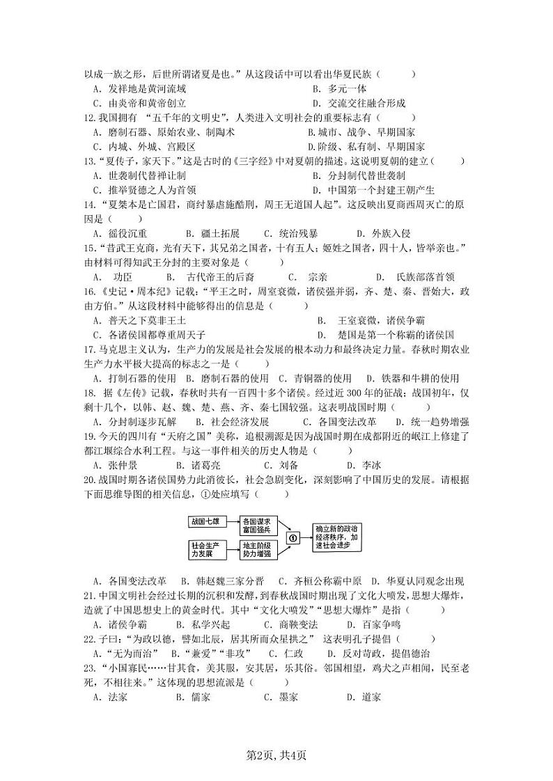 四川省内江市第六中学2024-2025学年七年级上学期期中考试历史试题02