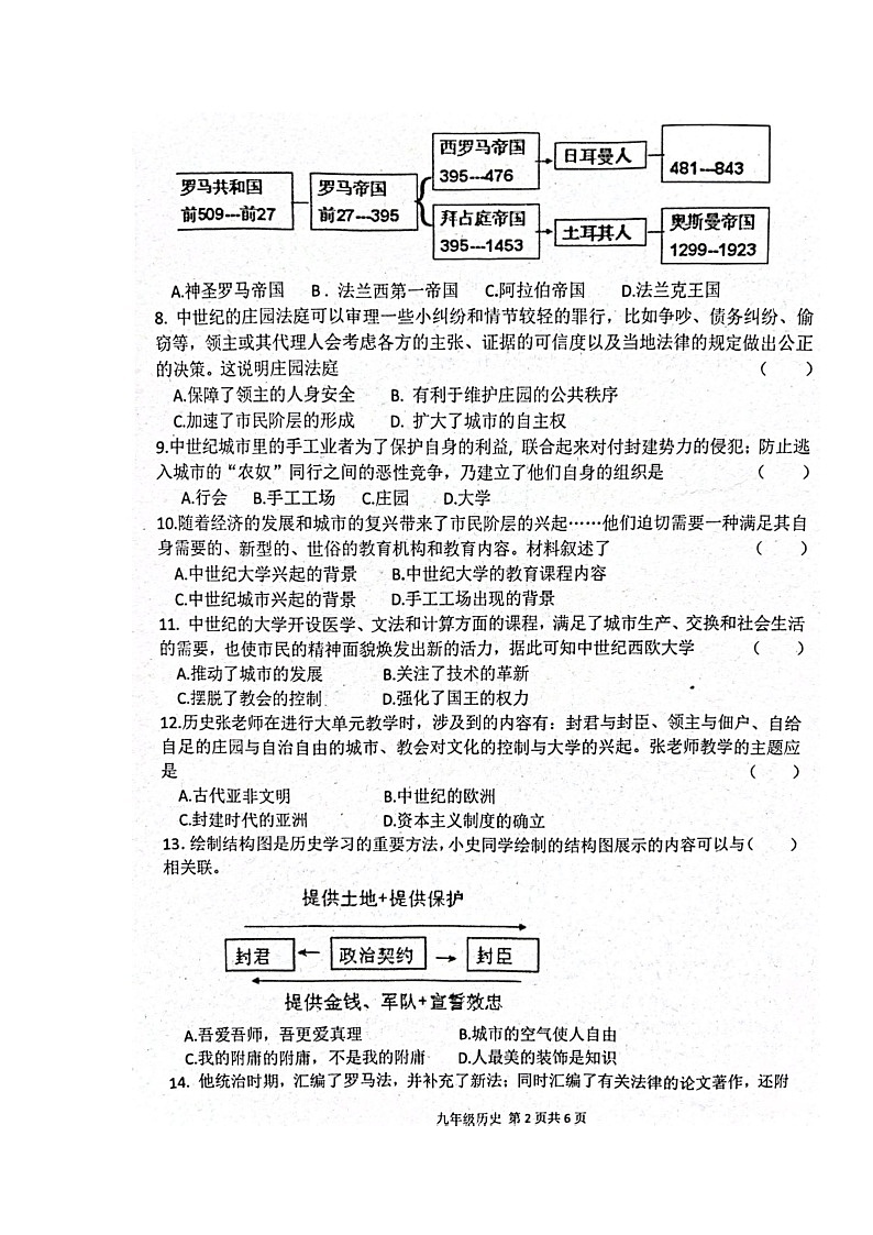 河南省周口市郸城县2024-2025学年部编版九年级历史上学期期中试卷第2页