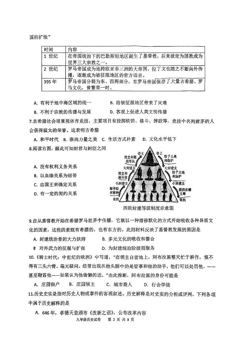 福建省龙岩二中、龙岩七中等校2024-2025学年九年级上学期11月期中历史试题第2页