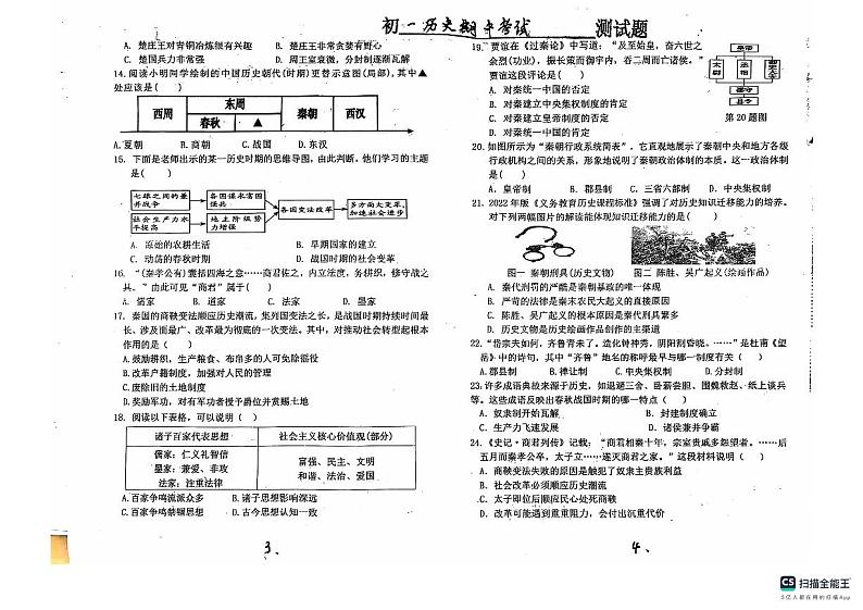 黑龙江省绥化市第五中学校2024-2025学年七年级上学期期中历史试卷第2页