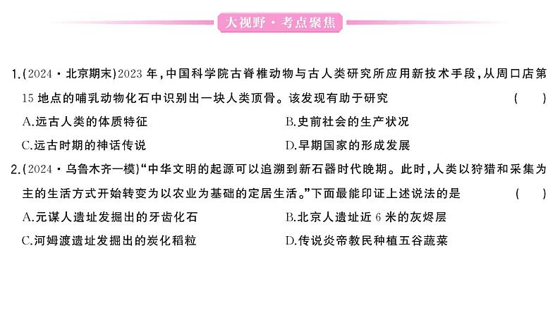 初中历史新人教版七年级上册第一单元史前时期：原始社会与中华文明的起源综合作业课件2024秋第6页