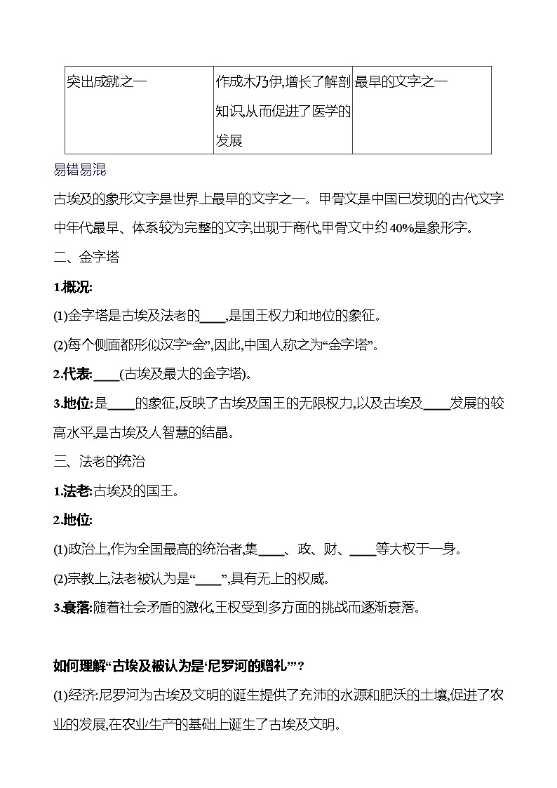 2024-2025 初中历史  九年级上册  第一单元  第1课　古代埃及 每课一练（学生版）  第2页