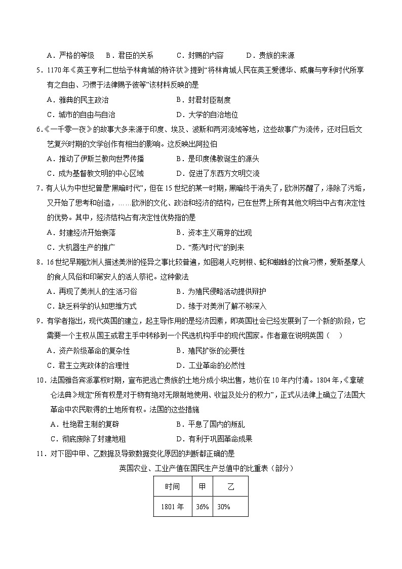 九年级历史第三次月考卷（考试版A4）（广东省卷专用）【测试范围：九上全册+九下1~7课】第2页