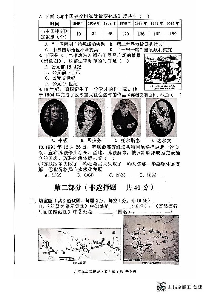 2022年陕西省三原县中考第一次模拟考试历史试题第2页