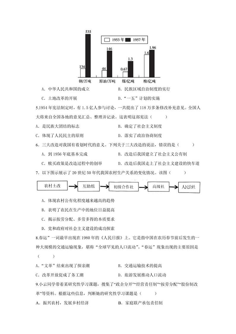 河南省开封市顺河回族区实验中学2023～2024学年八年级(下)期末历史试卷(含答案)第2页