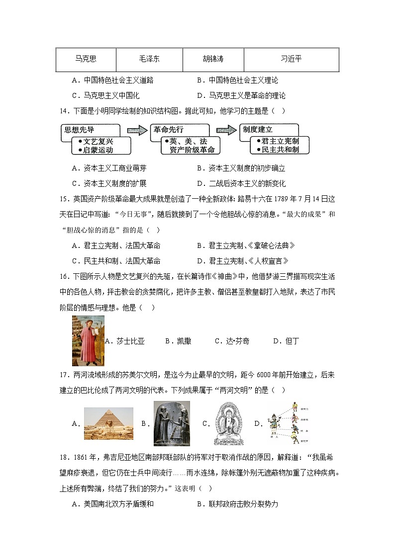 河南省信阳市新县2024-2025学年九年级上学期期中质量监测历史试卷第3页