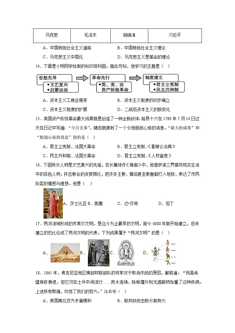 河南省信阳市新县2024-2025学年九年级上学期期中质量监测历史试卷第3页