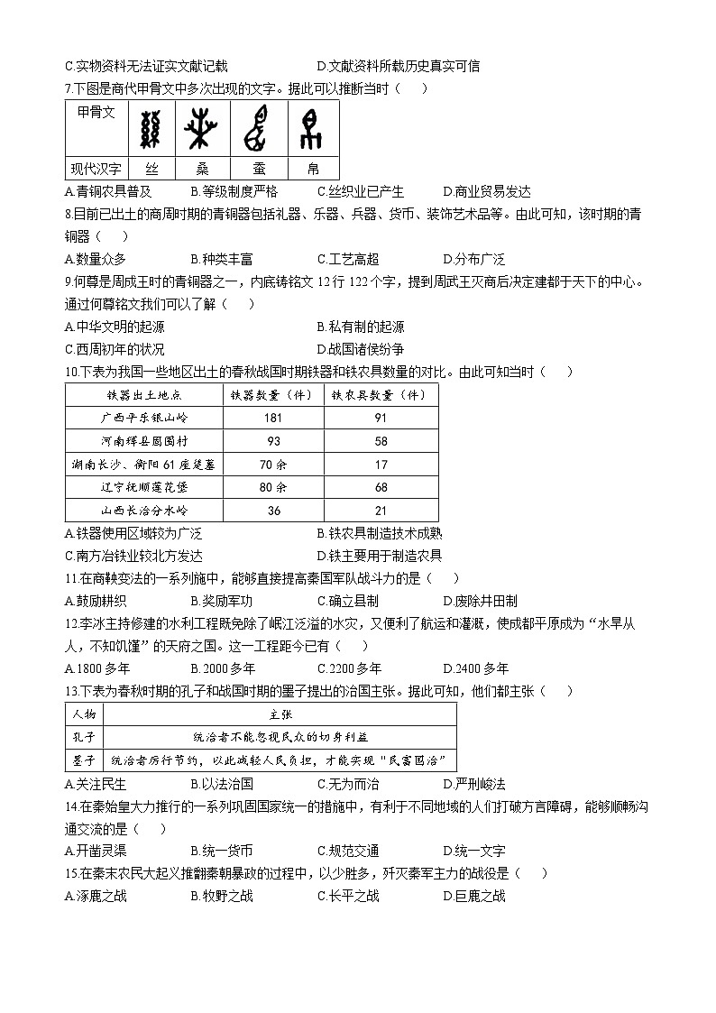 新疆维吾尔自治区2024-2025学年七年级上学期期中历史试题第2页