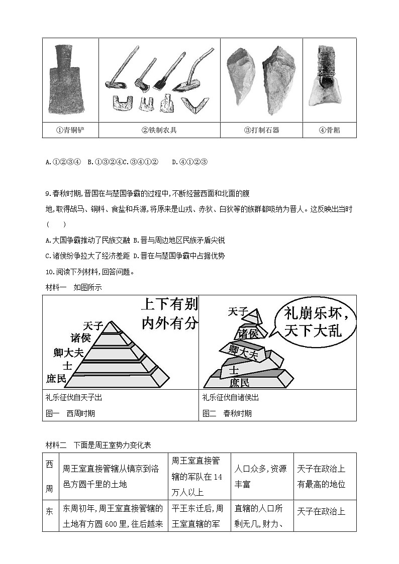 部编版历史七年级上册 2024-2025学年 第5课 动荡变化中的春秋时期 作业1第2页