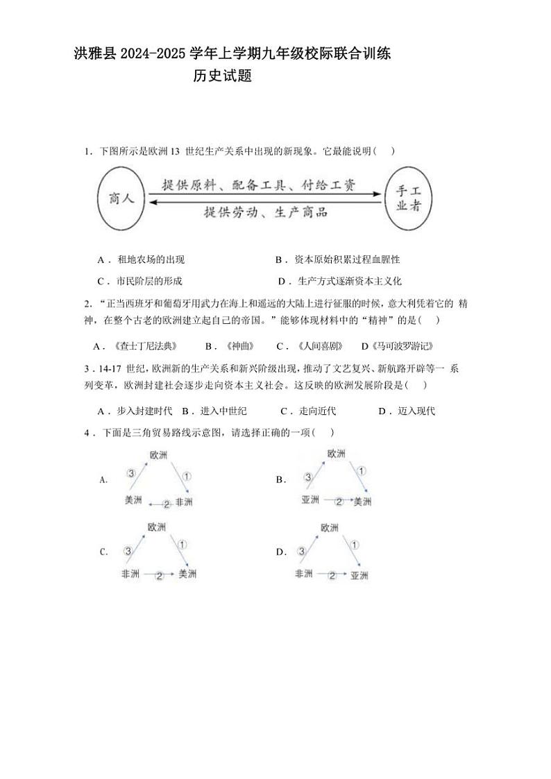 2024～2025学年四川省眉山市洪雅县九年级(上)期中历史试卷(含答案)第1页
