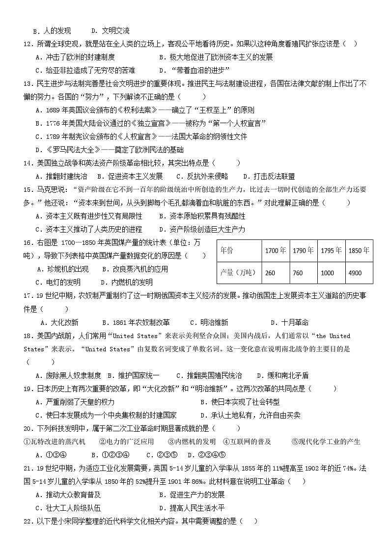 赫行教育集团2024-2025学年第一学期教学质量监测九年级历史试卷第2页