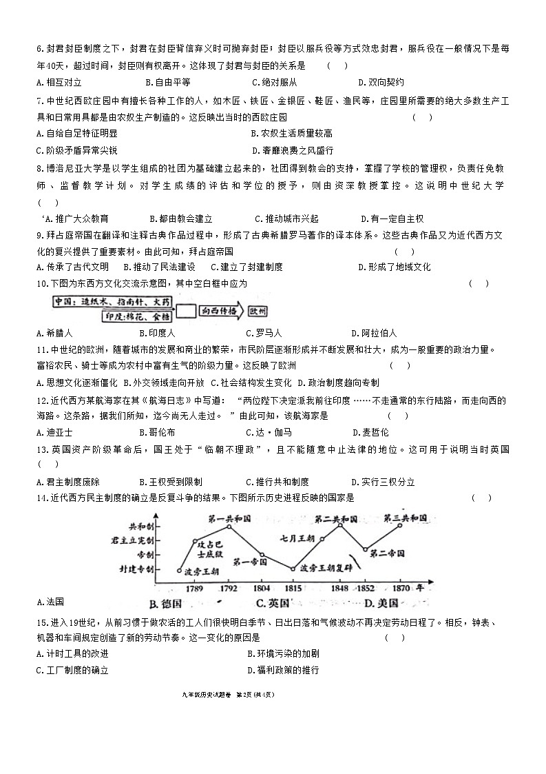 安徽省芜湖市无为市赫店中心学校2024-2025学年部编版九年级上学期12月月考历史试题第2页